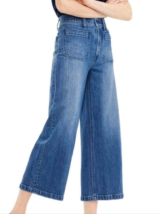 J. Crew Denim - Point Sur J. Crew Mid-Blue Wide-Leg Crop Jeans